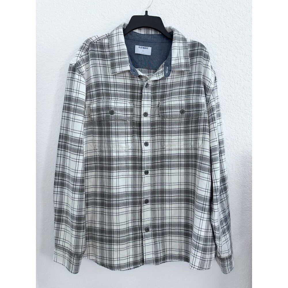Old Navy Women's Grey Plaid Shacket Jacket Cotton Shirt XL Cottagecore‎ Warmth